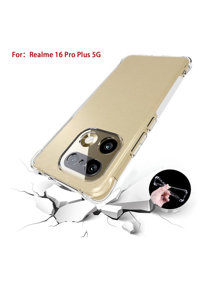 عام غطاء واقي شفاف متوافق مع هاتف Realme 16 Pro+ 5G، بتصميم رفيع من مادة TPU الناعمة الشفافة، مزود بوسائد هوائية ممتصة للصدمات في الزوايا وحماية عدسة الكاميرا. - Image 4